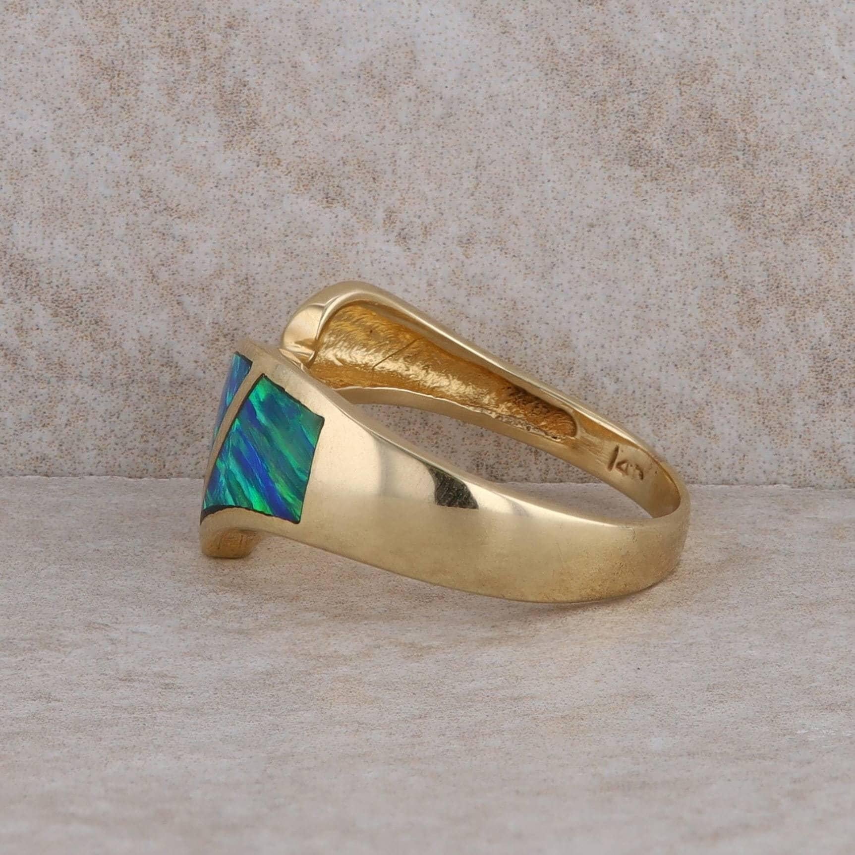 14k Yellow Gold Opal Bypass Ring 4.86 grams