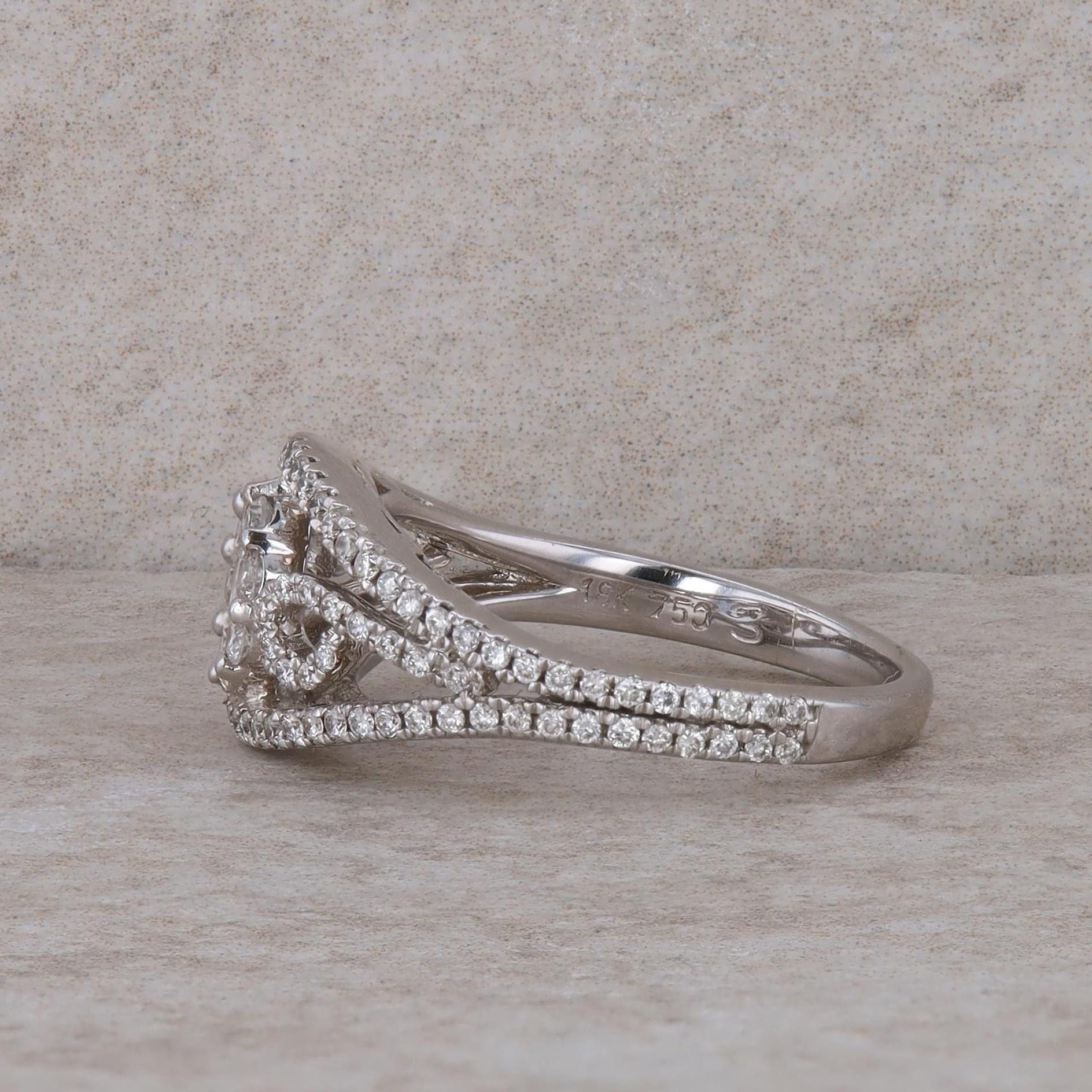 18k White Gold Cluster and Swirl Ring