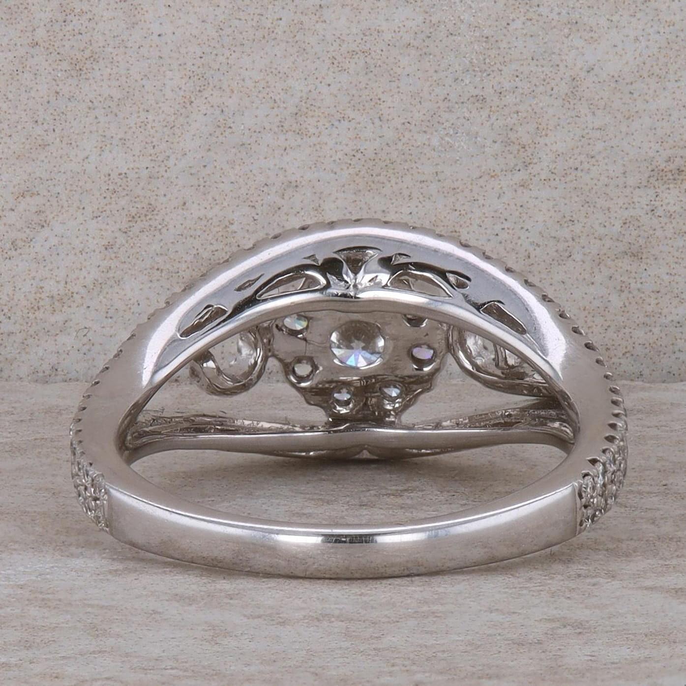 18k White Gold Cluster and Swirl Ring