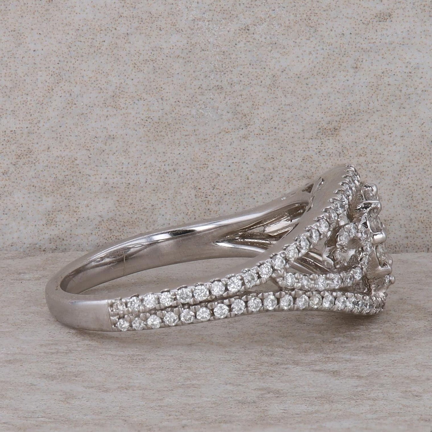 18k White Gold Cluster and Swirl Ring