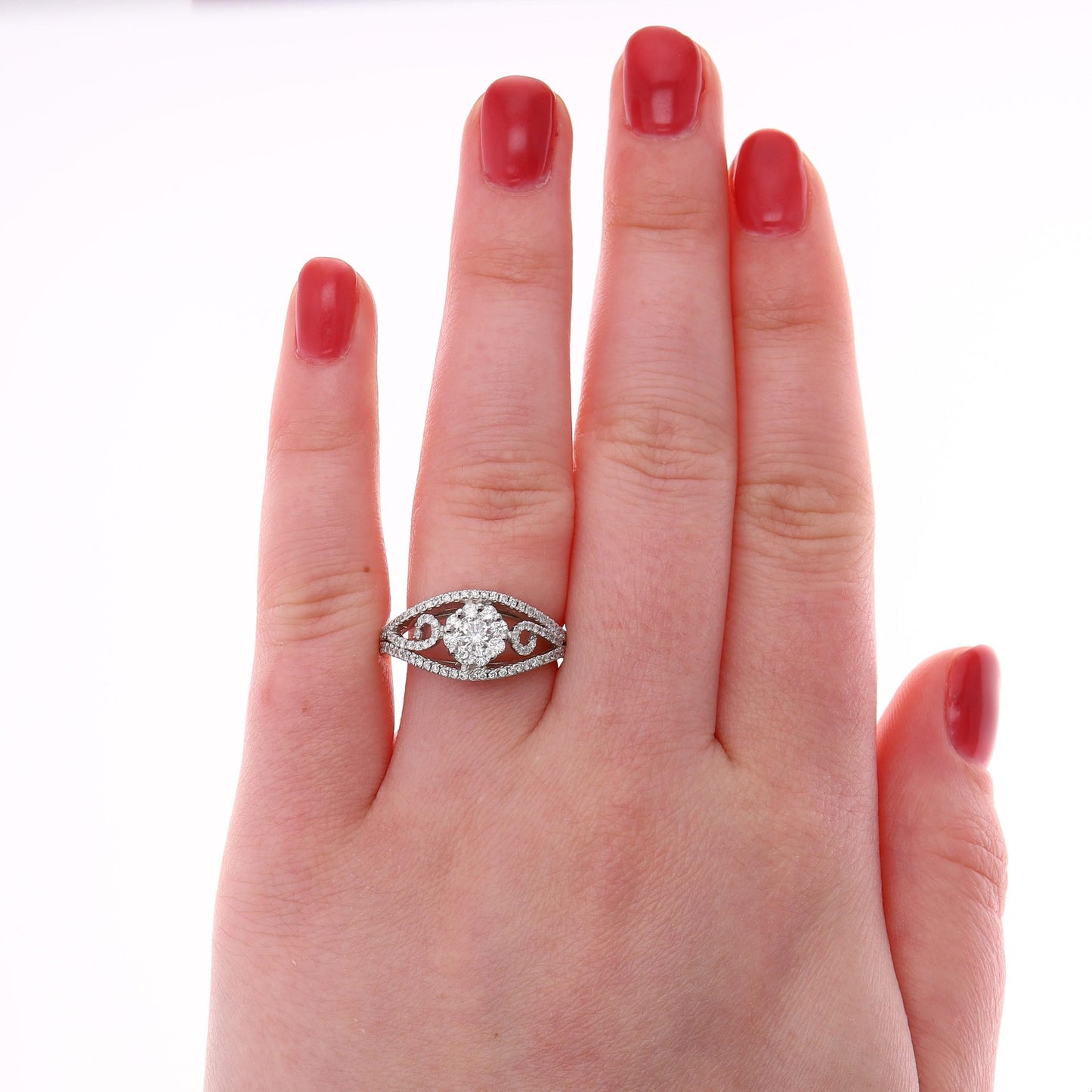 18k White Gold Cluster and Swirl Ring