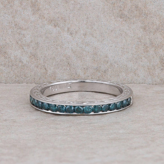 18k White Gold Color Enhanced Blue Diamond Band