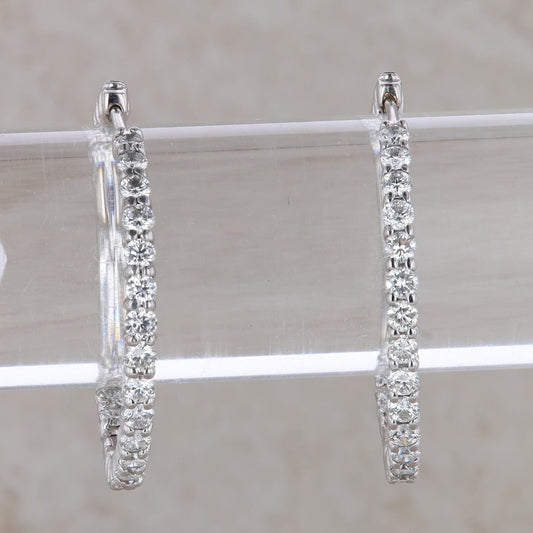 18k White Gold Roberto Coin Inside/Outside Diamond Hoop Earrings