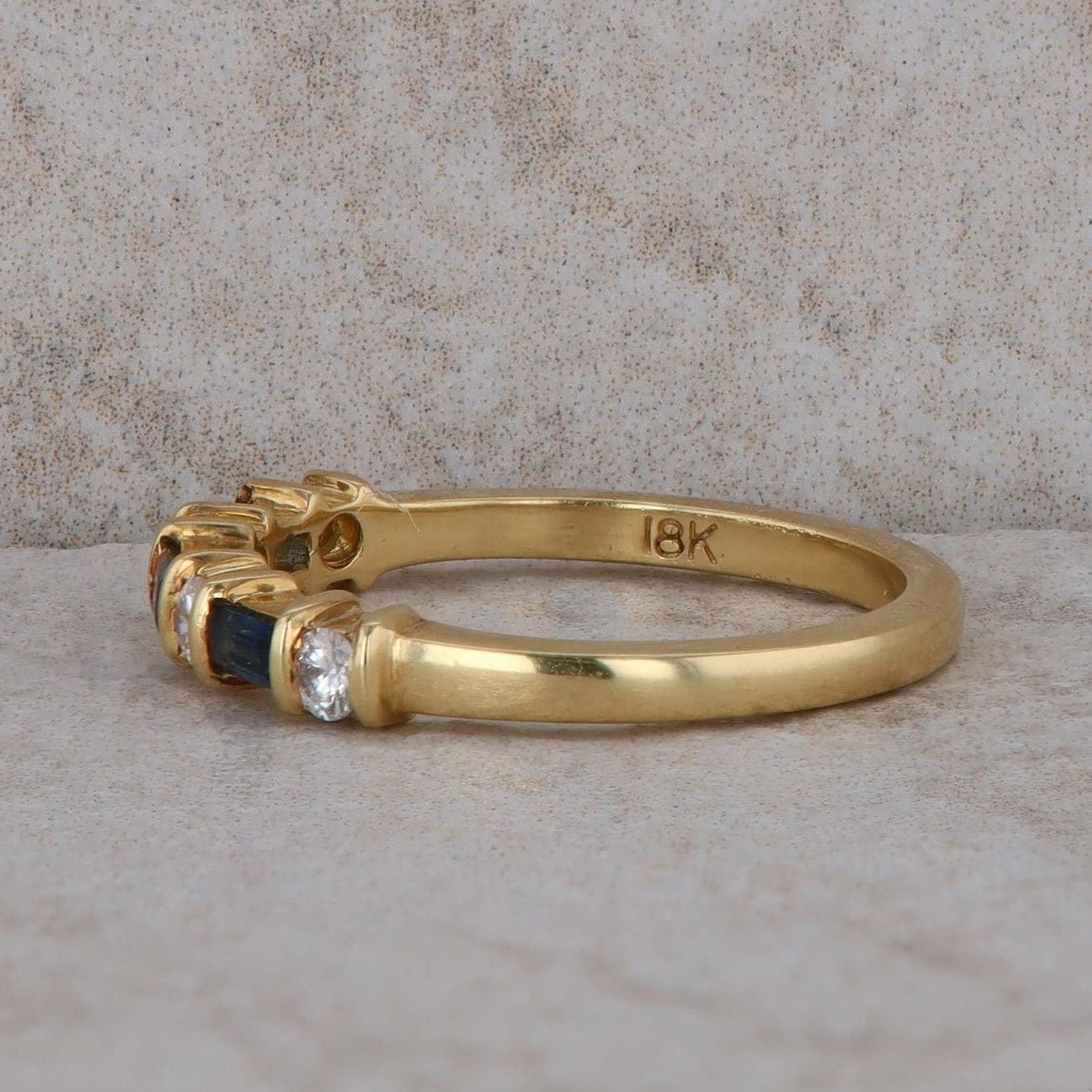 18k Yellow Gold Diamond and Sapphire Band