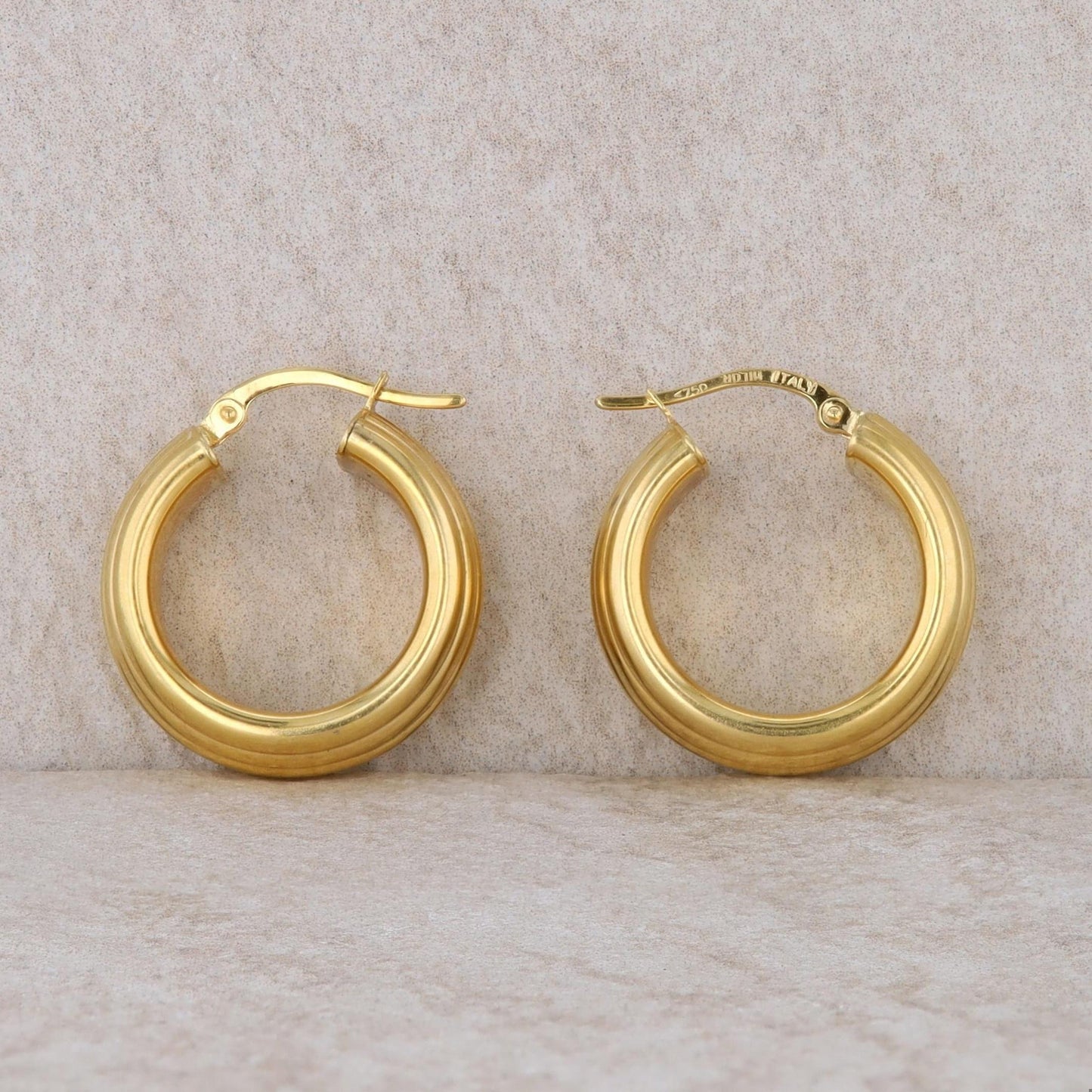 18k Yellow Ridged Textured Hoop Earrings