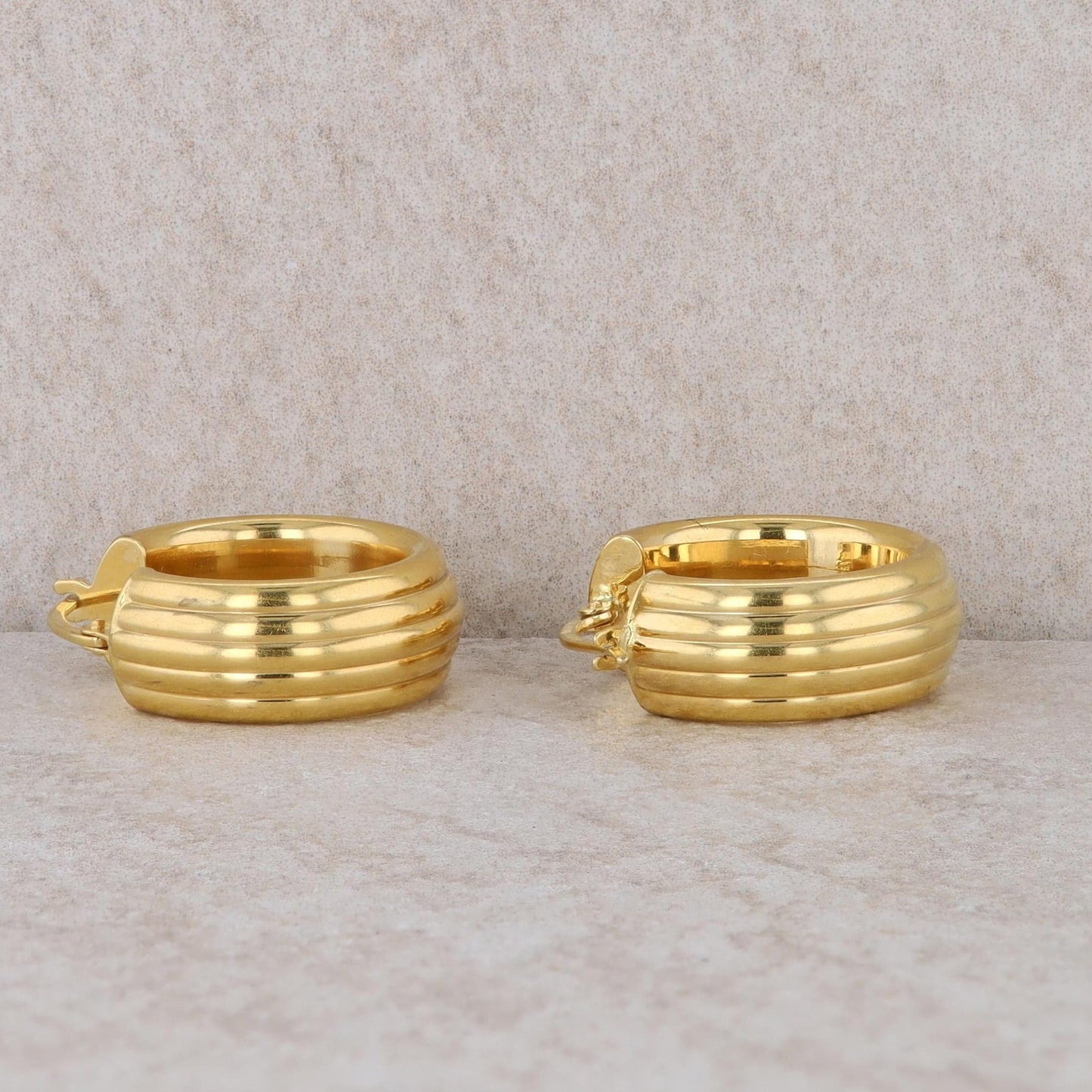 18k Yellow Ridged Textured Hoop Earrings