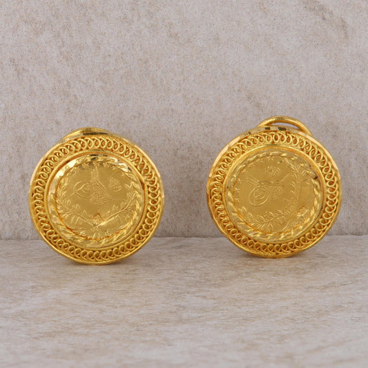 21k Yellow Gold Ottoman Empire 100 Kurush Coin Omega Earrings