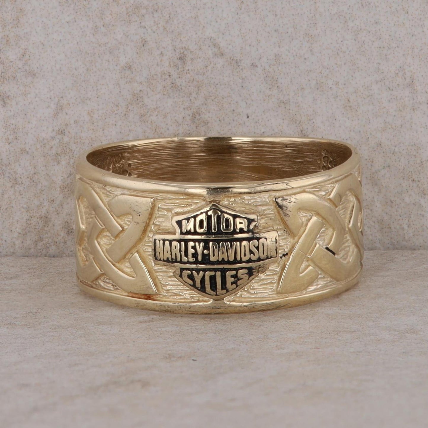 10k Yellow Gold Harley Davidson Motorcycle and Celtic Design Band