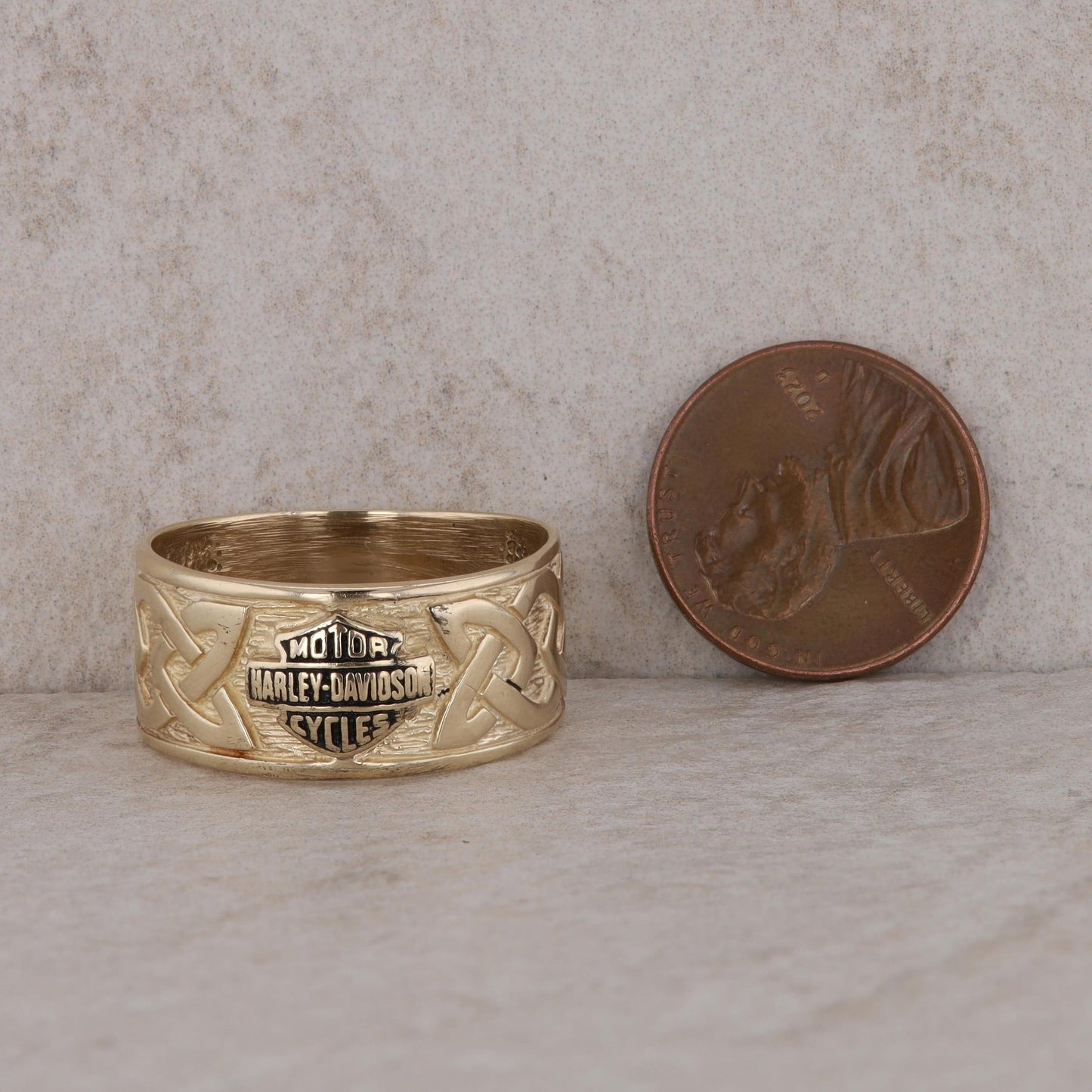 10k Yellow Gold Harley Davidson Motorcycle and Celtic Design Band