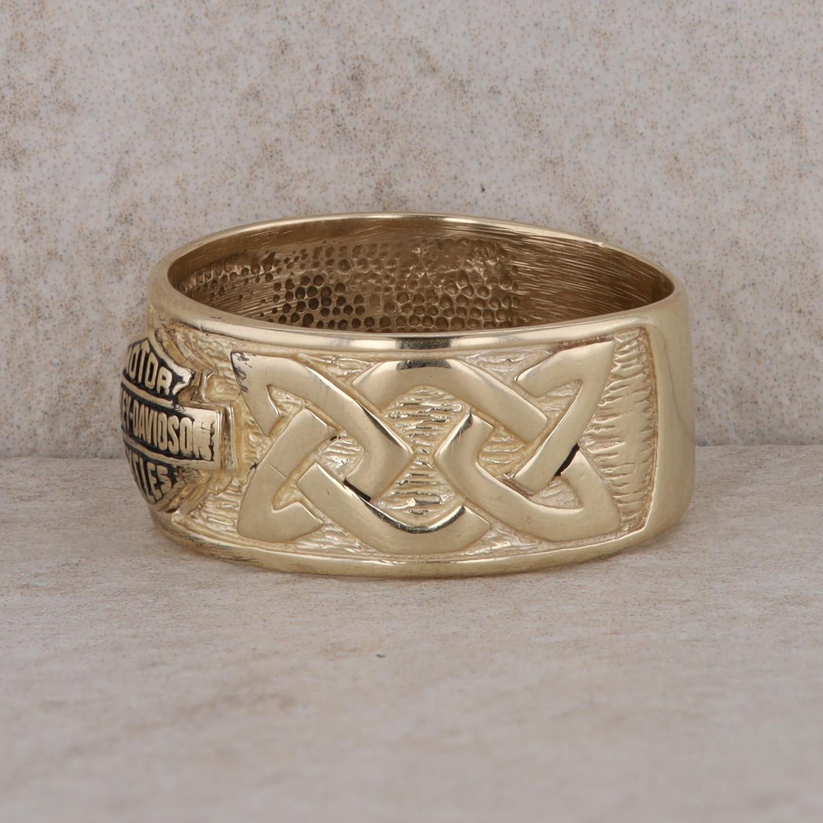 10k Yellow Gold Harley Davidson Motorcycle and Celtic Design Band