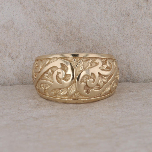 14k Yellow Gold Domed Wide Filigree Ring 7.0g