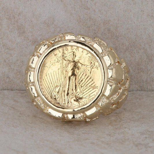 14k Yellow Gold Nugget 1/10oz $5 Liberty Coin Ring