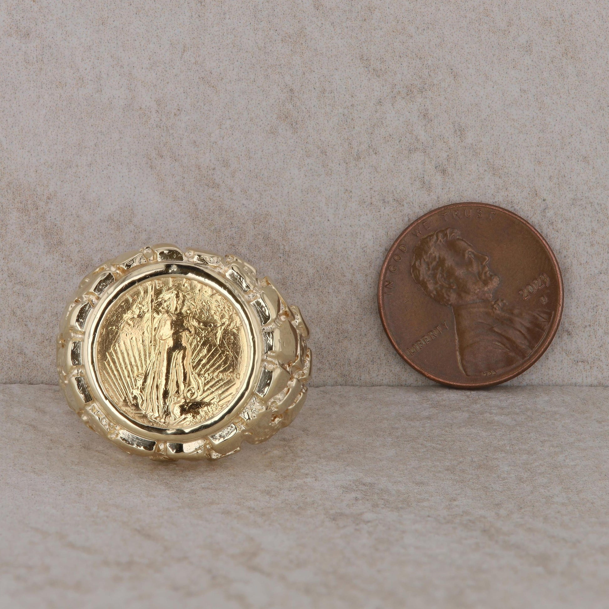 14k Yellow Gold Nugget 1/10oz $5 Liberty Coin Ring