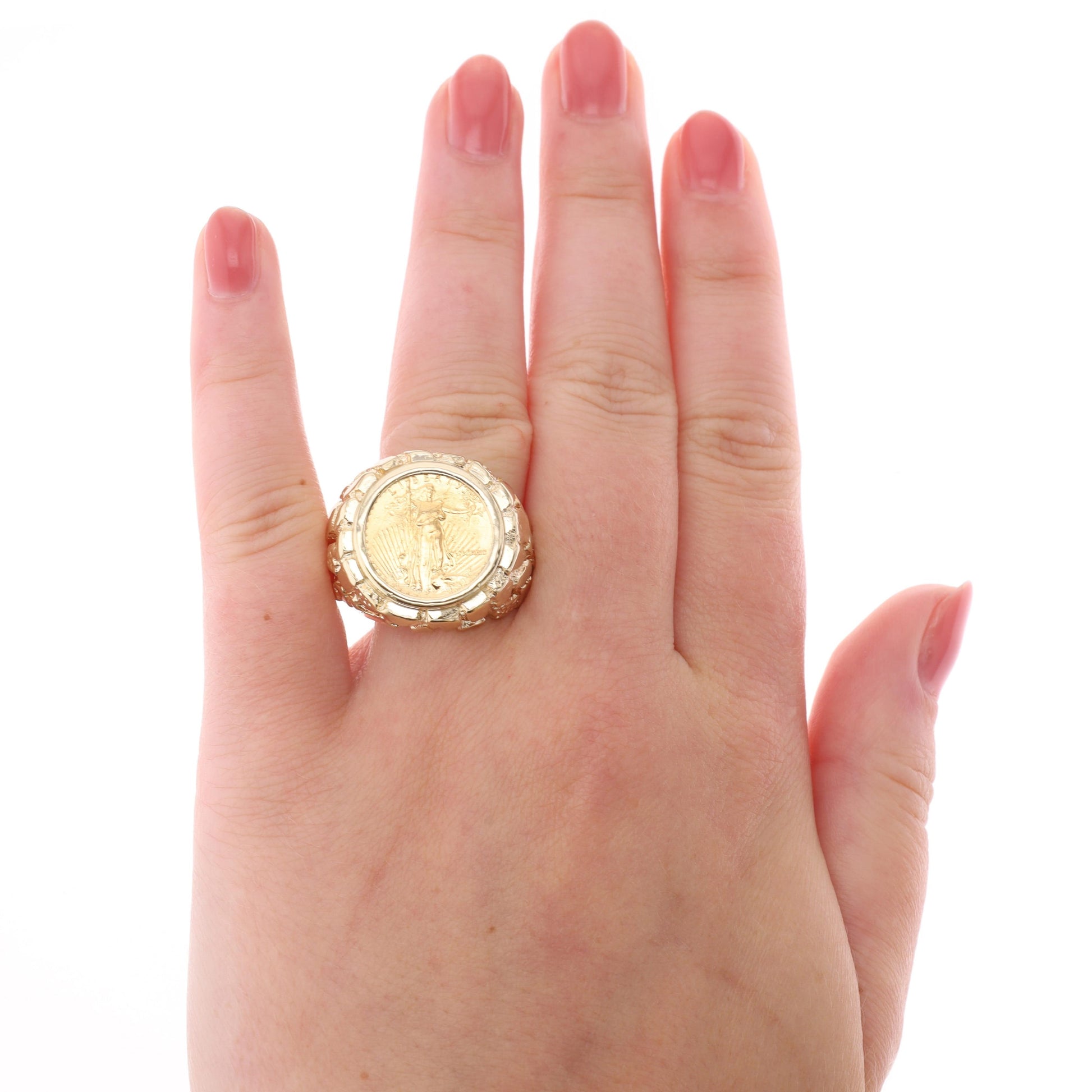 14k Yellow Gold Nugget 1/10oz $5 Liberty Coin Ring