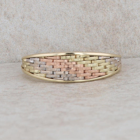 14k Yellow, White, and Rose Gold Weave Link Style Polished Ring 2.30g