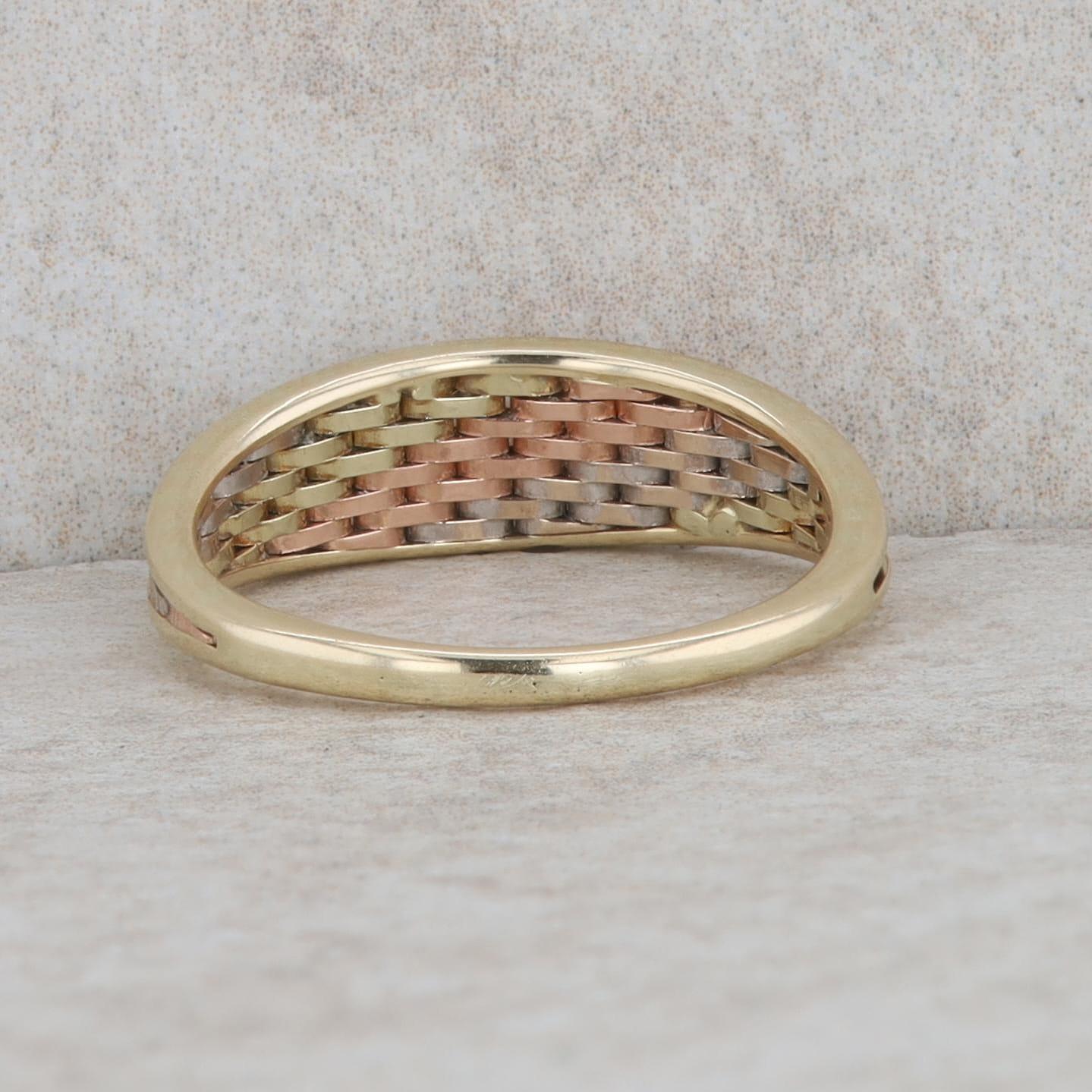 14k Yellow, White, and Rose Gold Weave Link Style Polished Ring 2.30g