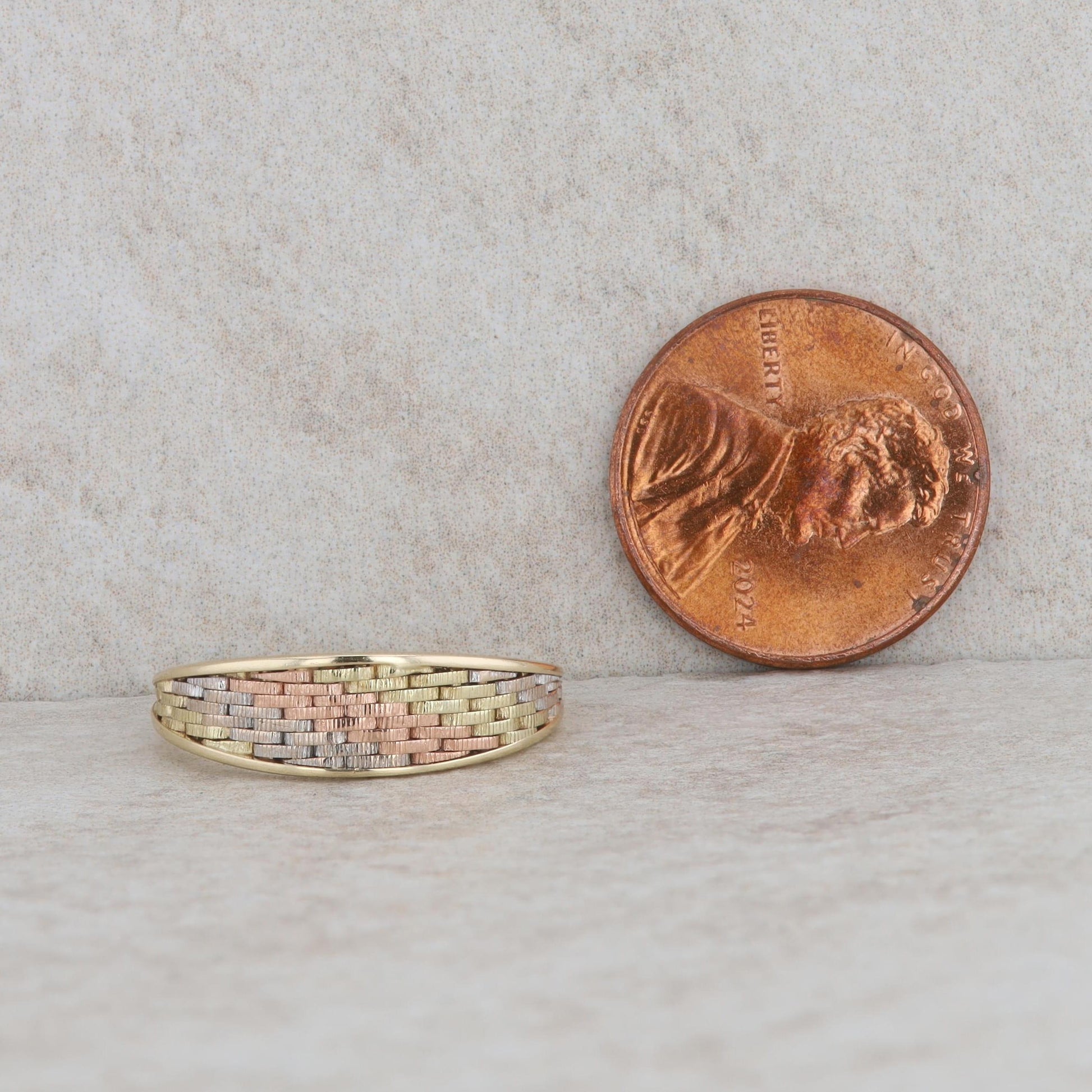 14k Yellow, White, and Rose Gold Weave Link Style Polished Ring 2.30g