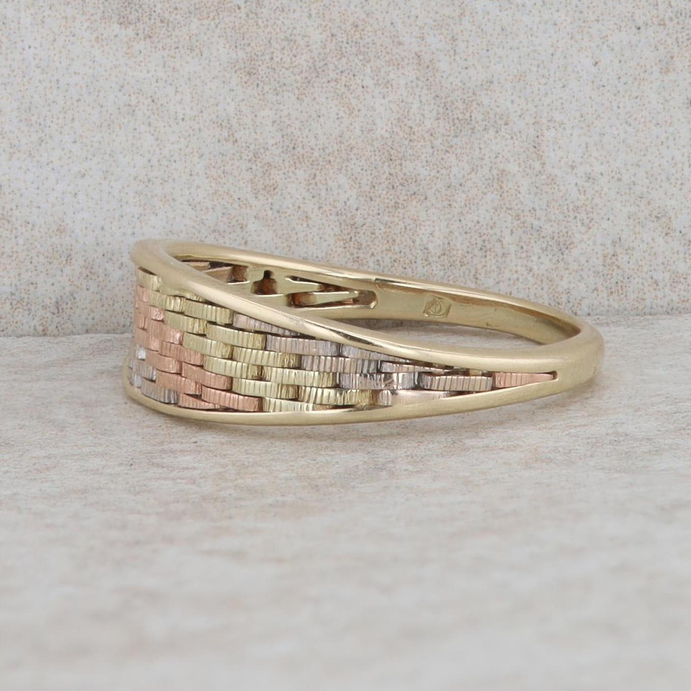 14k Yellow, White, and Rose Gold Weave Link Style Polished Ring 2.30g