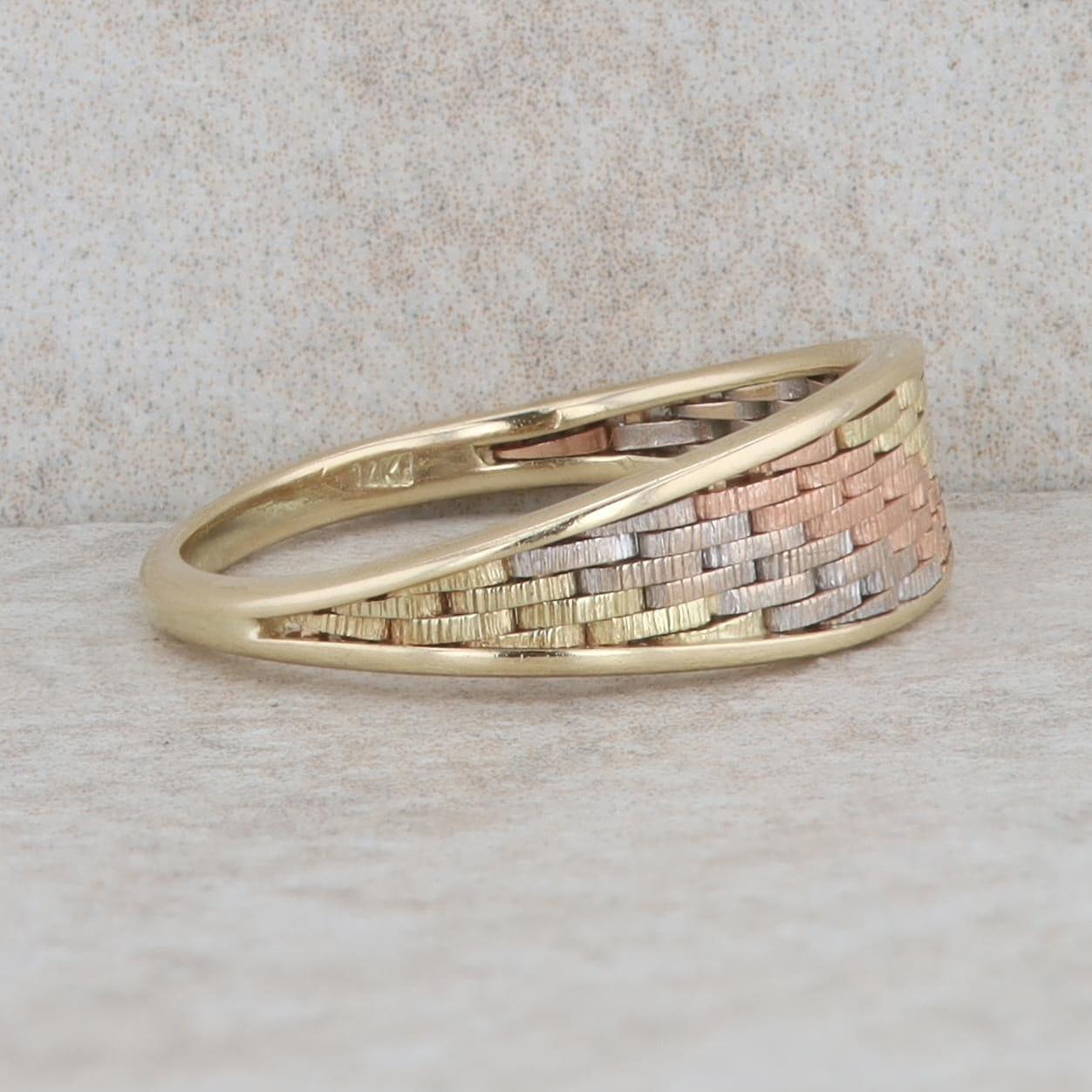 14k Yellow, White, and Rose Gold Weave Link Style Polished Ring 2.30g