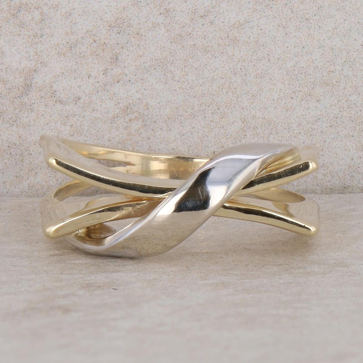 14k Two-Tone Gold Ribbon Square Split Shank Ring