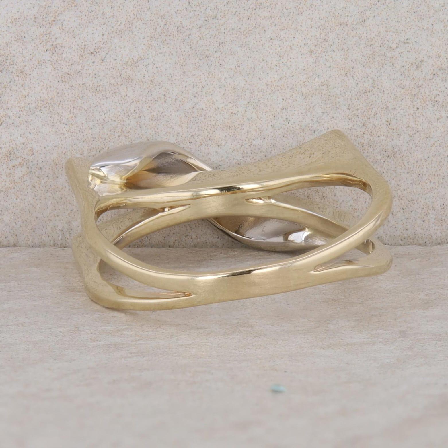 14k Two-Tone Gold Ribbon Square Split Shank Ring