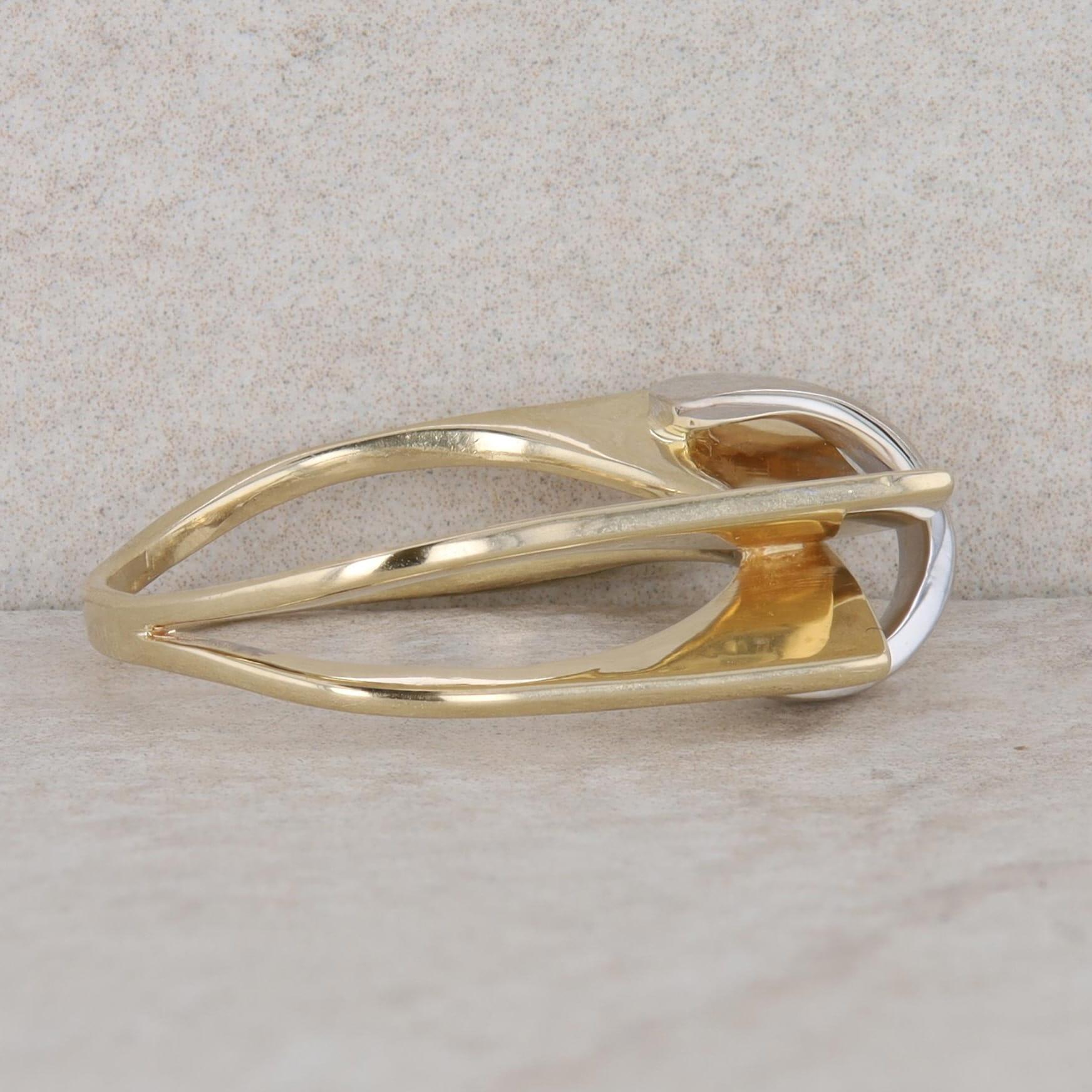 14k Two-Tone Gold Ribbon Square Split Shank Ring