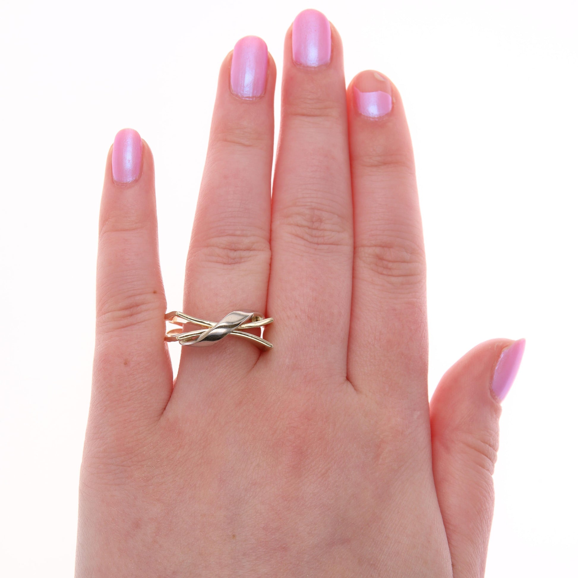 14k Two-Tone Gold Ribbon Square Split Shank Ring