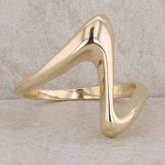 14k Yellow Gold Abstract V Shape Curved Ring, 3.4g