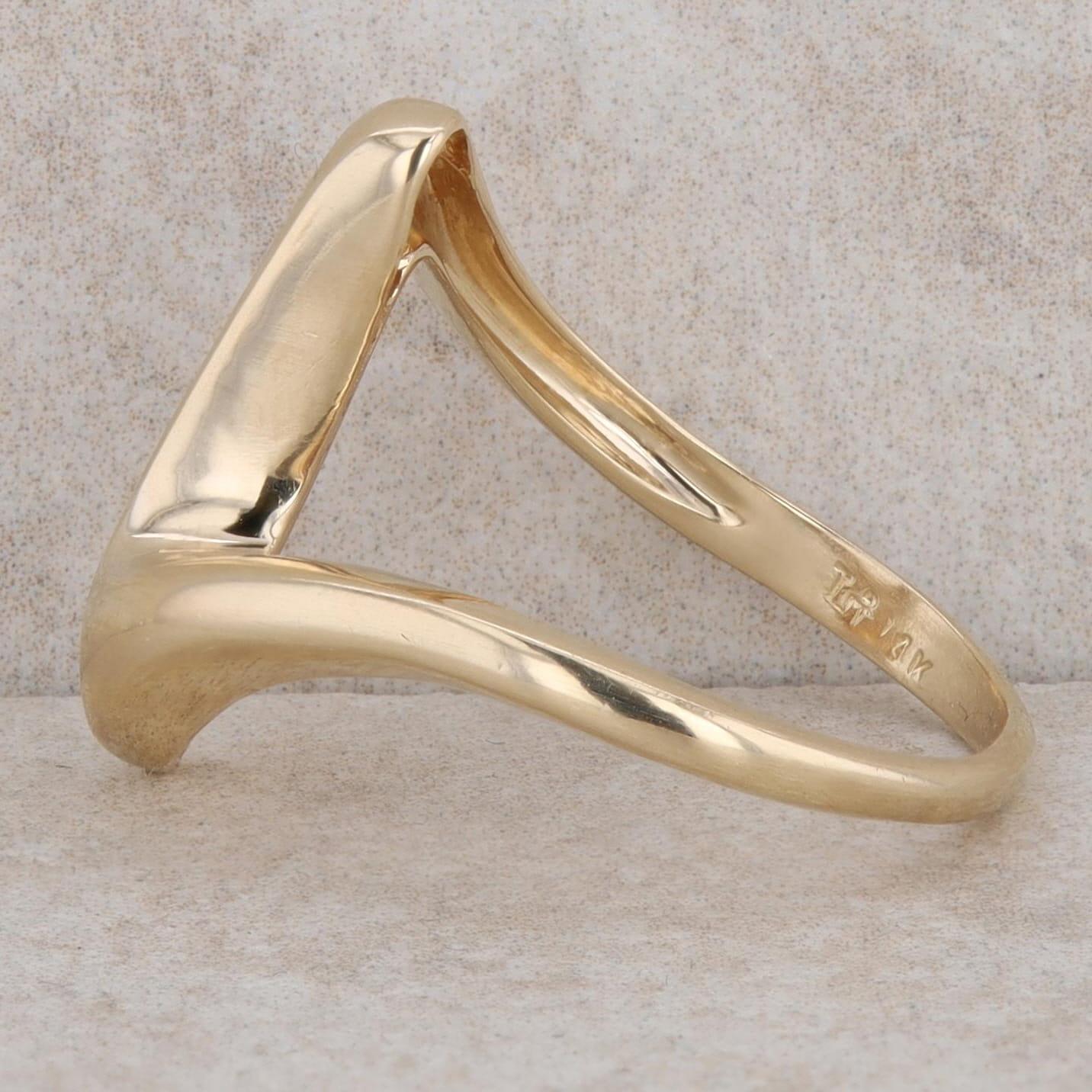 14k Yellow Gold Abstract V Shape Curved Ring, 3.4g
