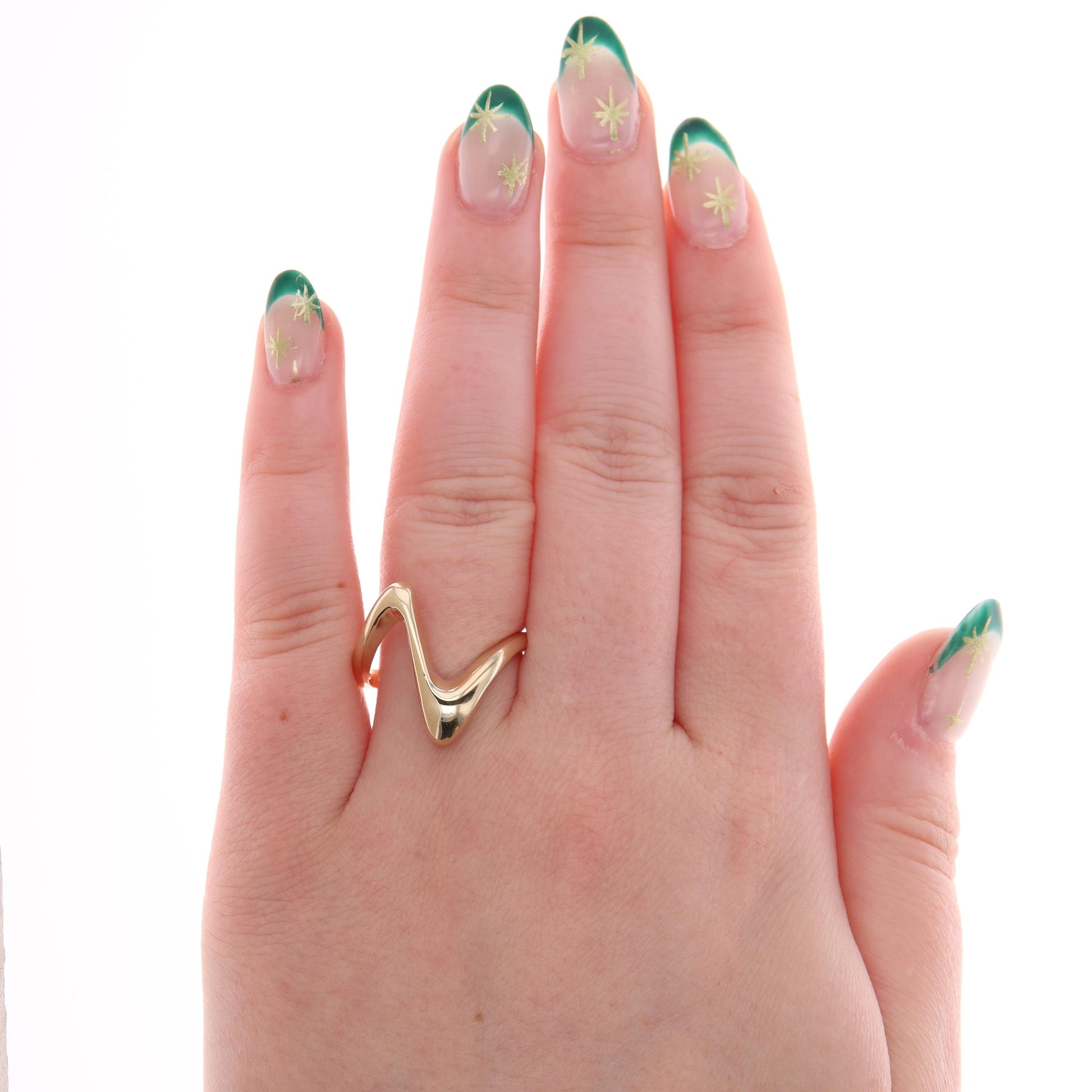 14k Yellow Gold Abstract V Shape Curved Ring, 3.4g
