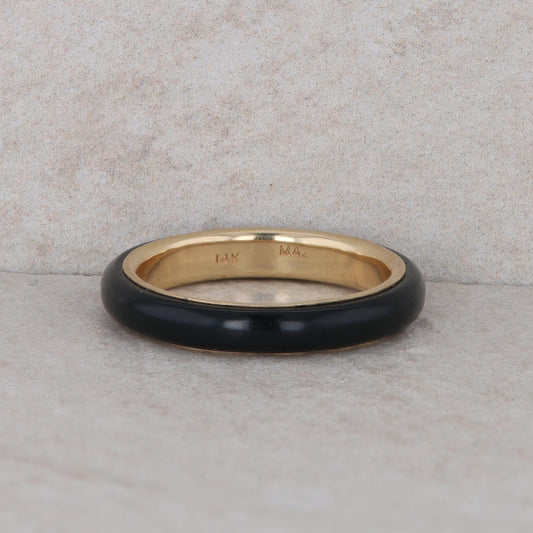 14k Yellow Gold Black Enamel Ring Band 3.25g