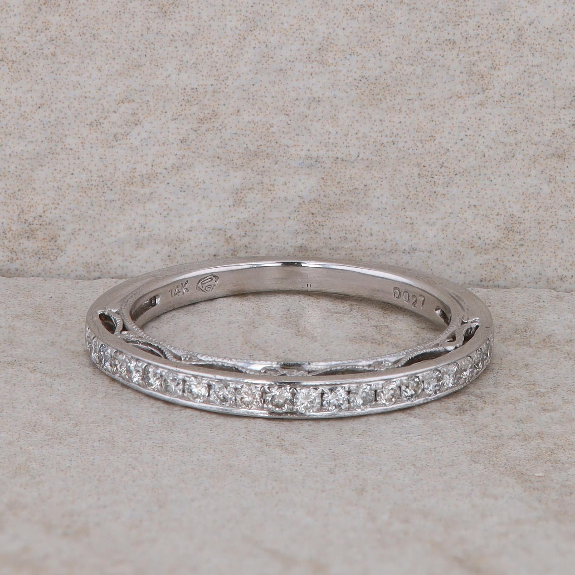 14k White Gold Diamond Filigree Band