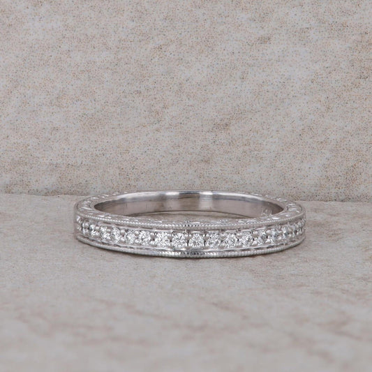 14k White Gold Milgrain Design Band