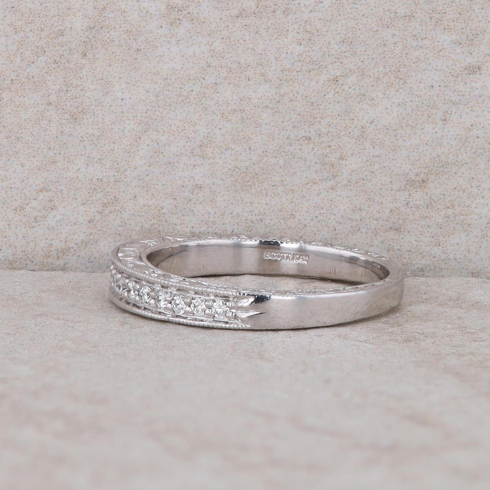 14k White Gold Milgrain Design Band