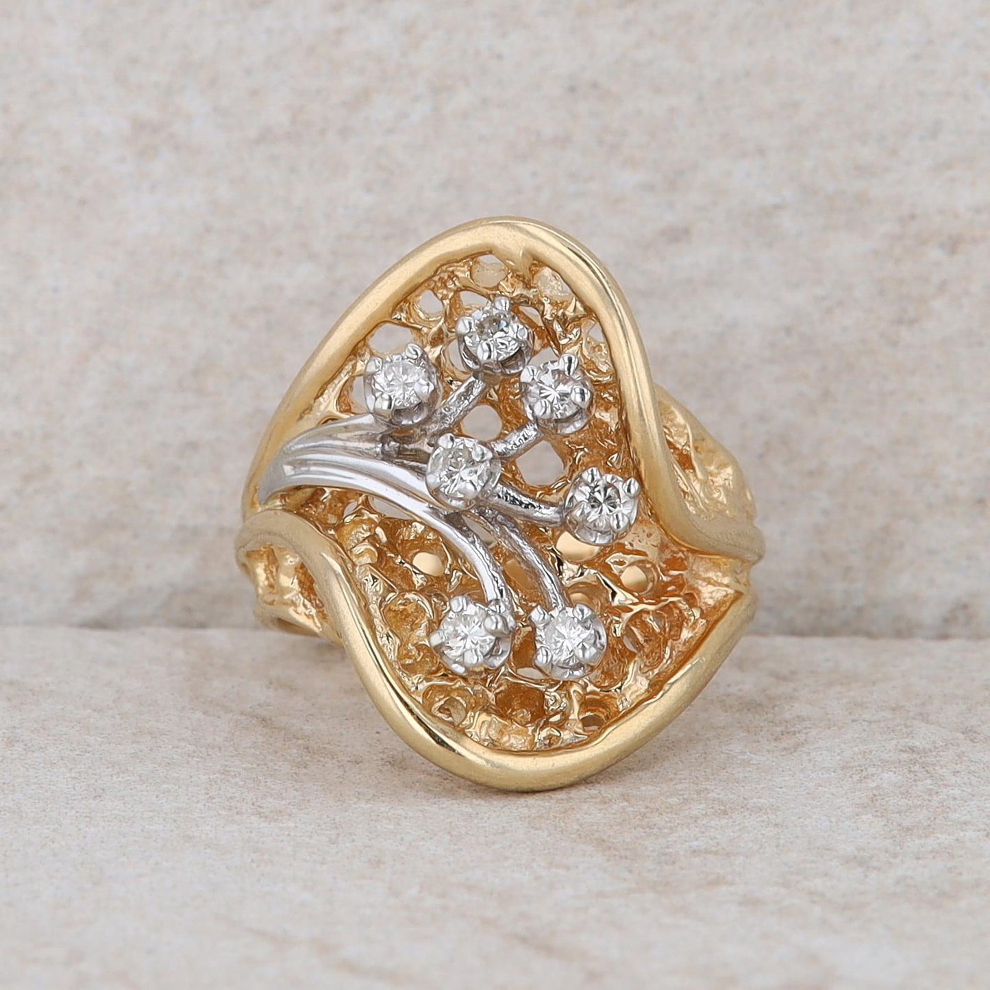 14k Yellow Gold Diamond Bypass Fashion Ring