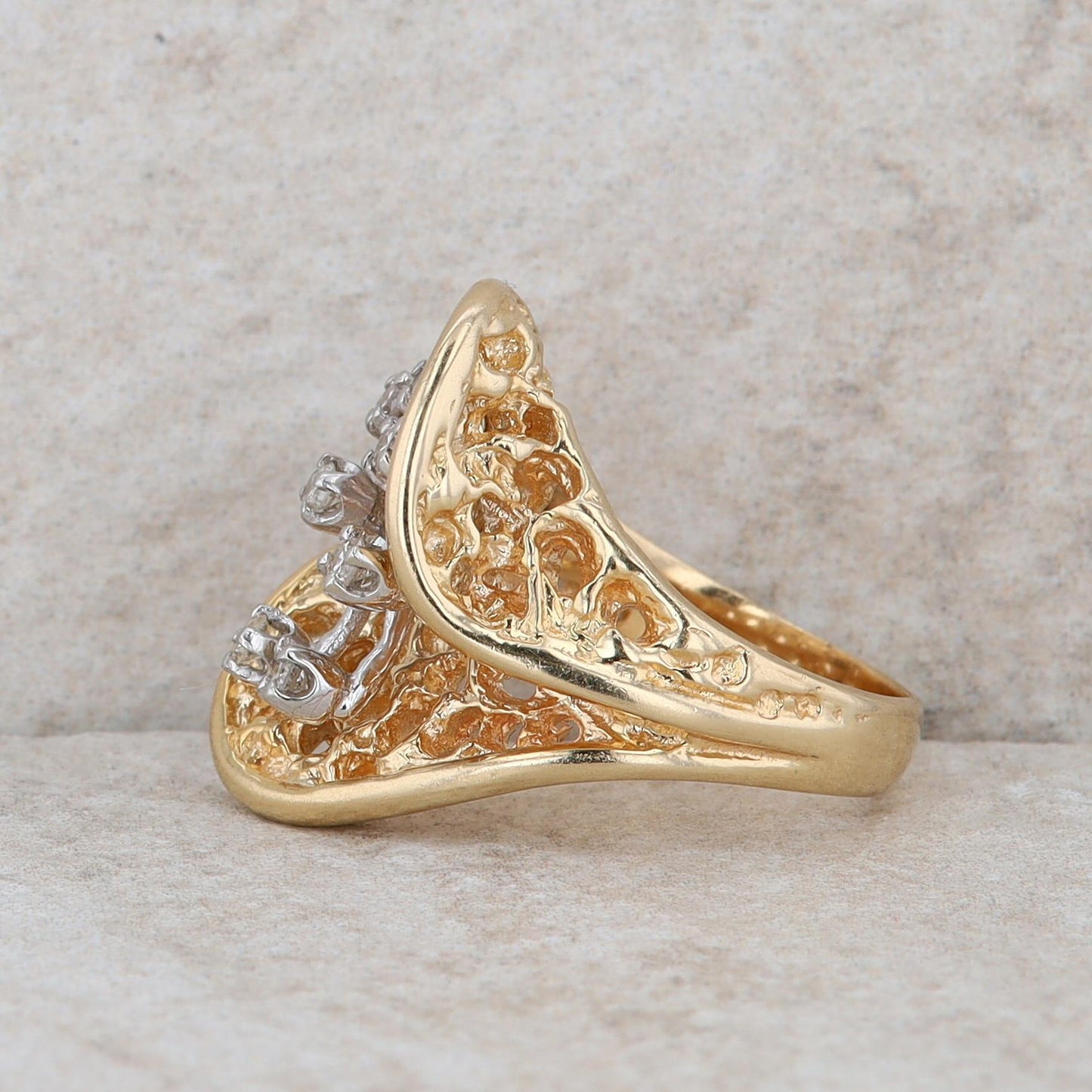 14k Yellow Gold Diamond Bypass Fashion Ring