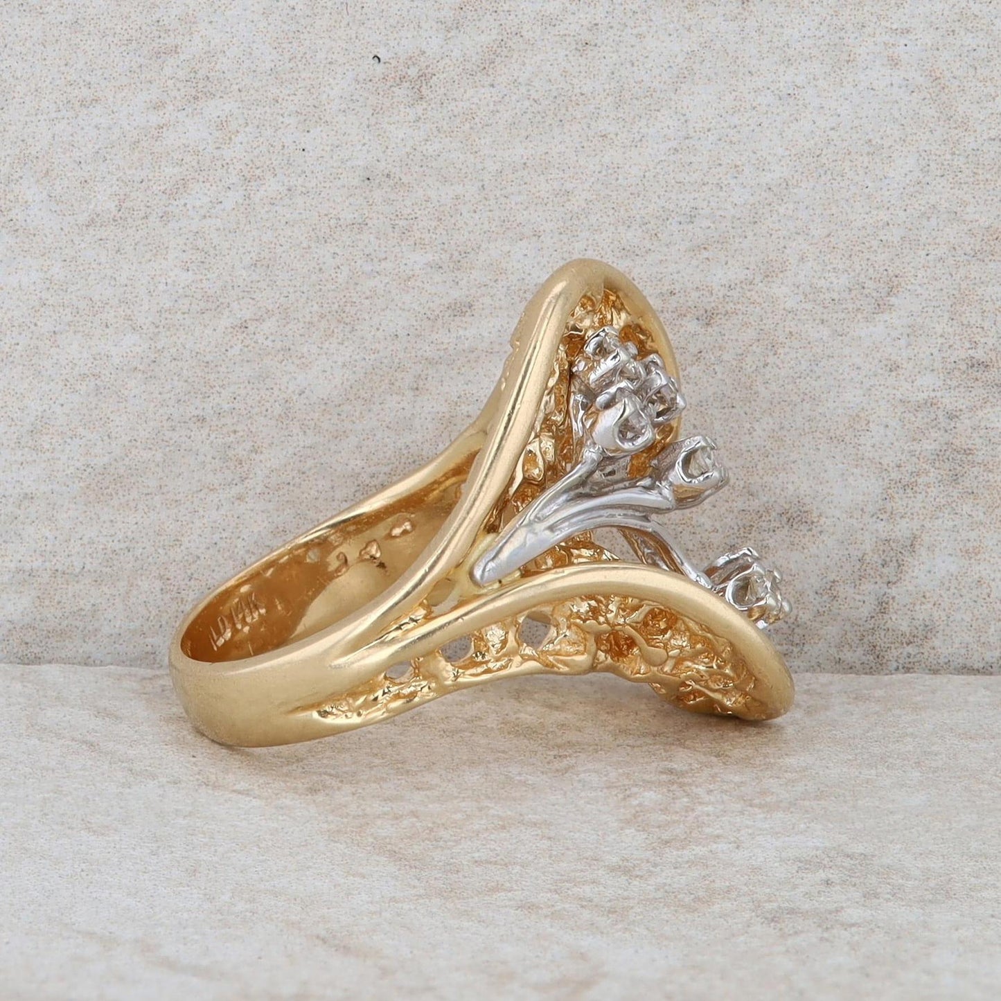 14k Yellow Gold Diamond Bypass Fashion Ring