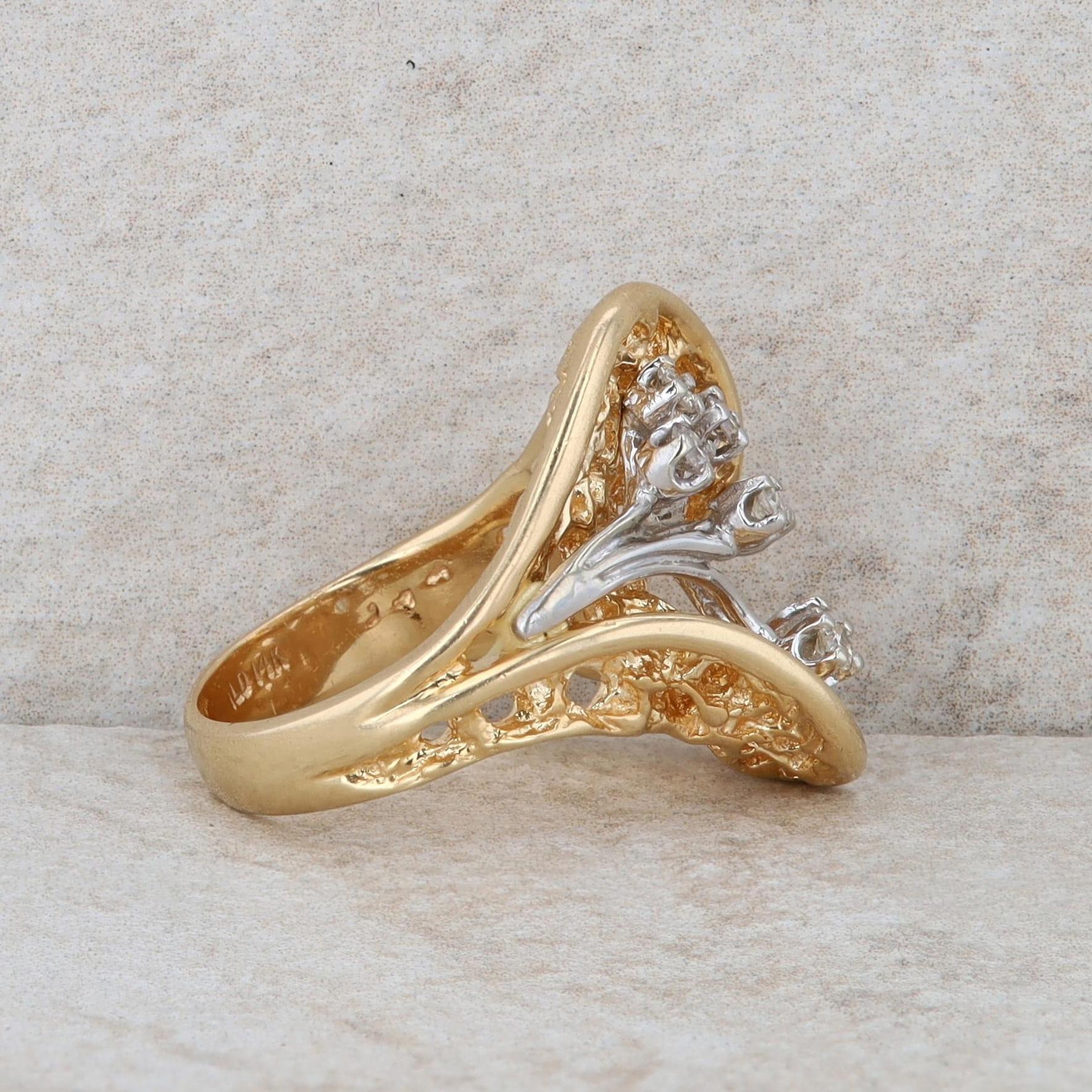 14k Yellow Gold Diamond Bypass Fashion Ring