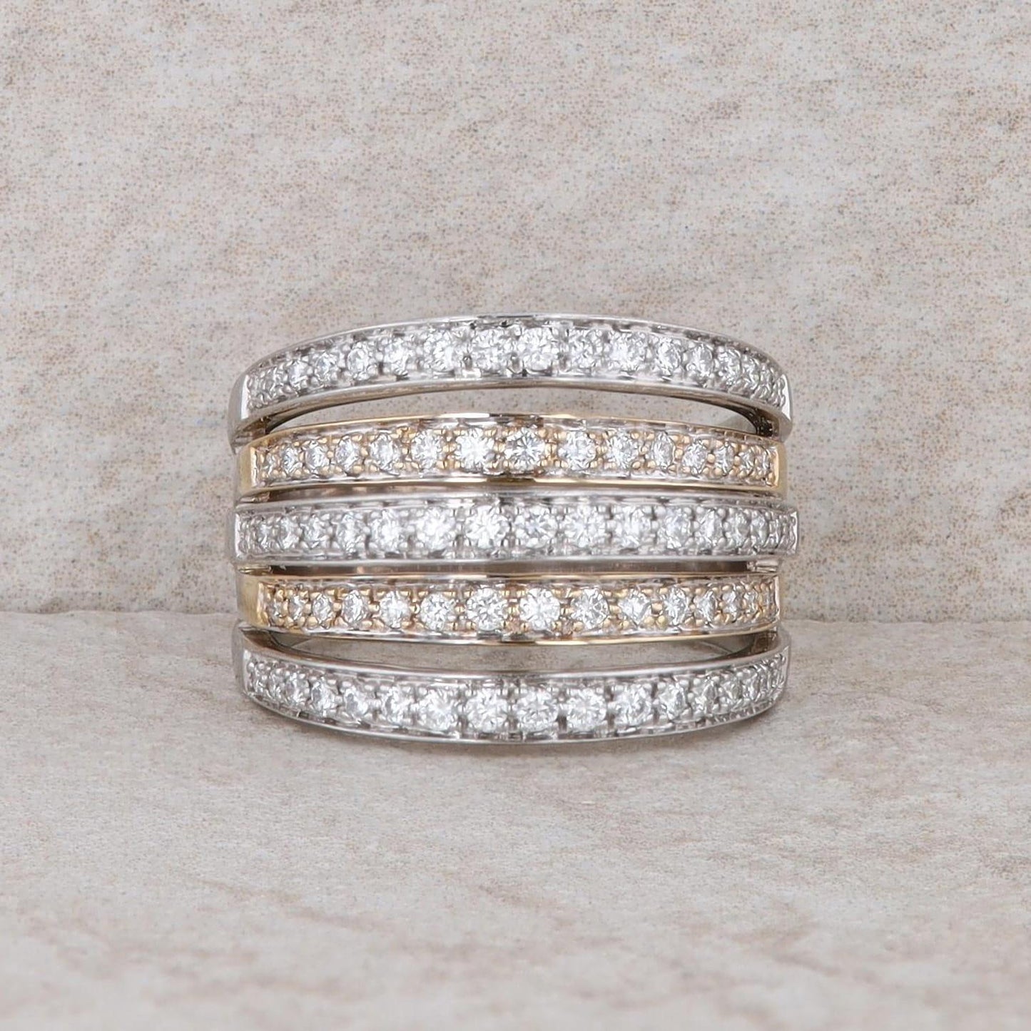 14k Two Tone Diamond Raised Multiple Row Band