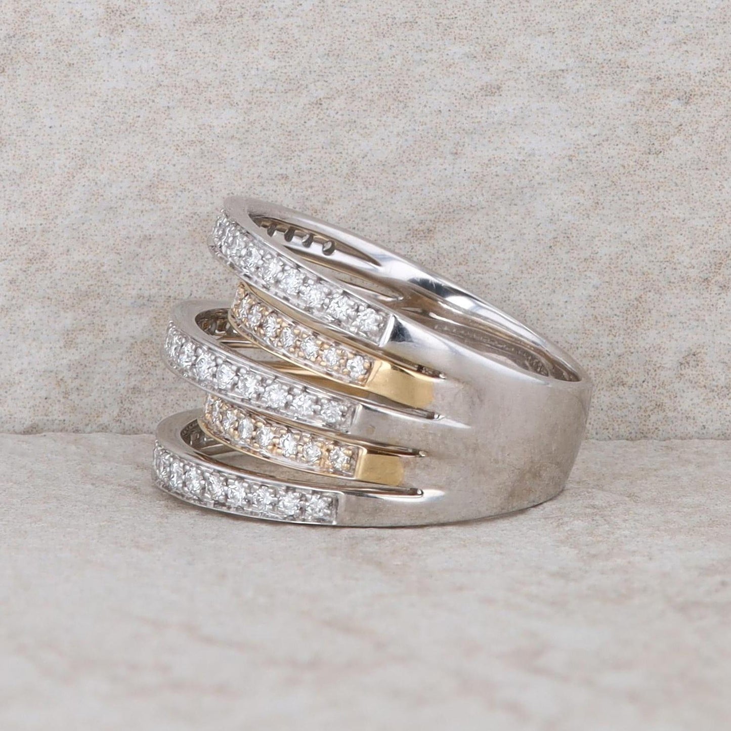 14k Two Tone Diamond Raised Multiple Row Band