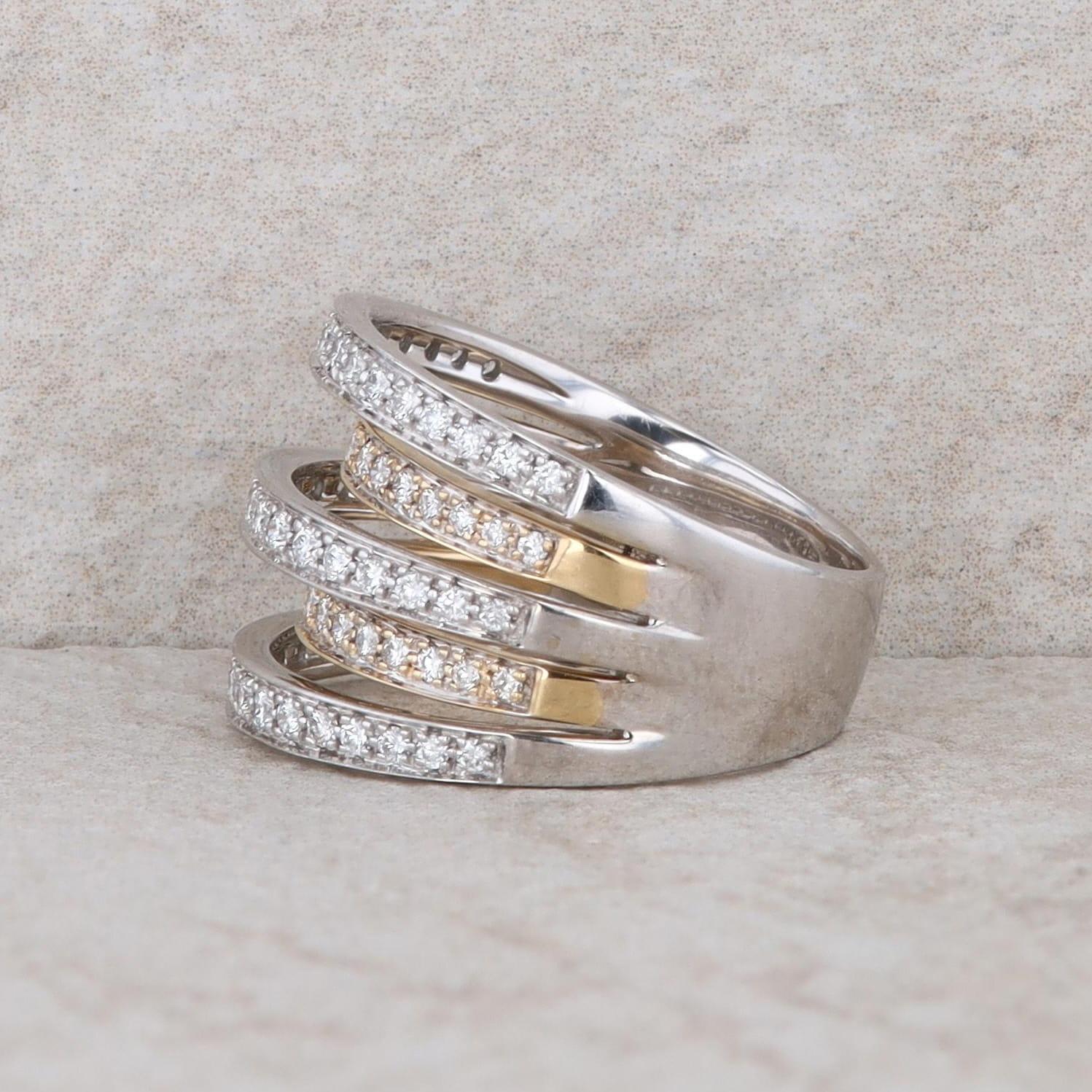 14k Two Tone Diamond Raised Multiple Row Band