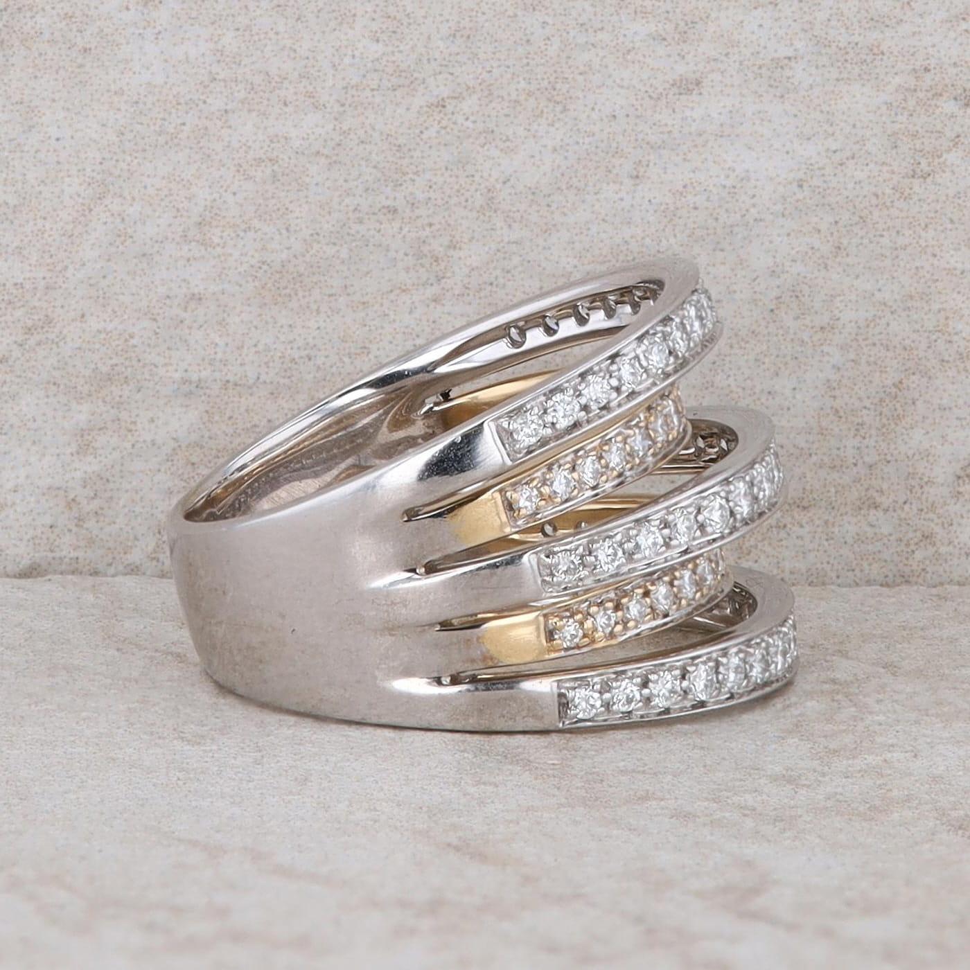 14k Two Tone Diamond Raised Multiple Row Band