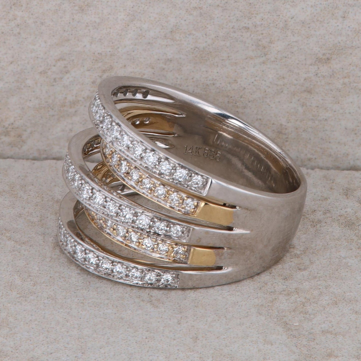 14k Two Tone Diamond Raised Multiple Row Band