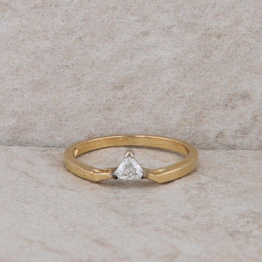 14k Yellow Gold Diamond Triangle Solitaire Ring