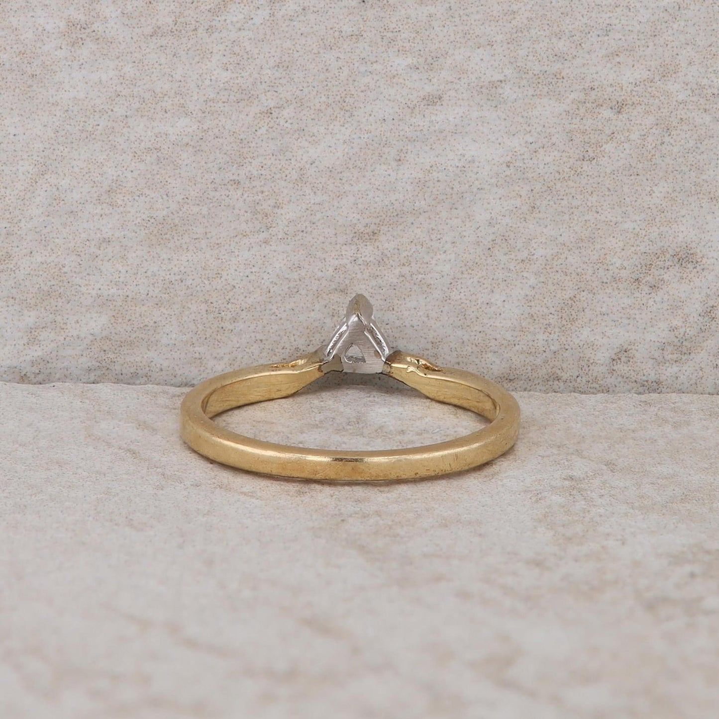 14k Yellow Gold Diamond Triangle Solitaire Ring