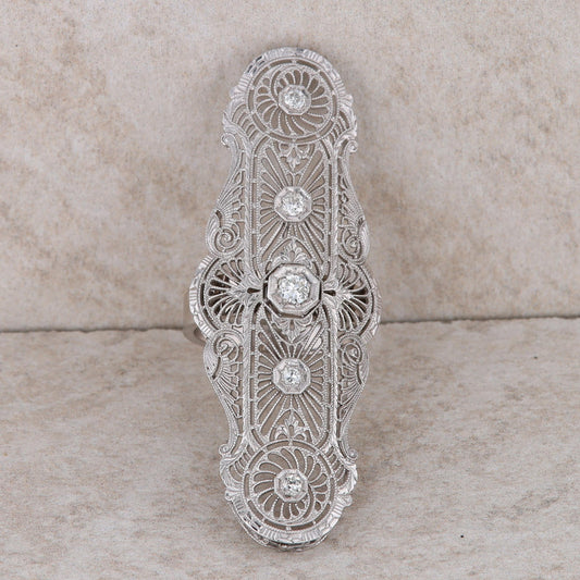 14k White Gold Art Deco Diamond Filigree Ring