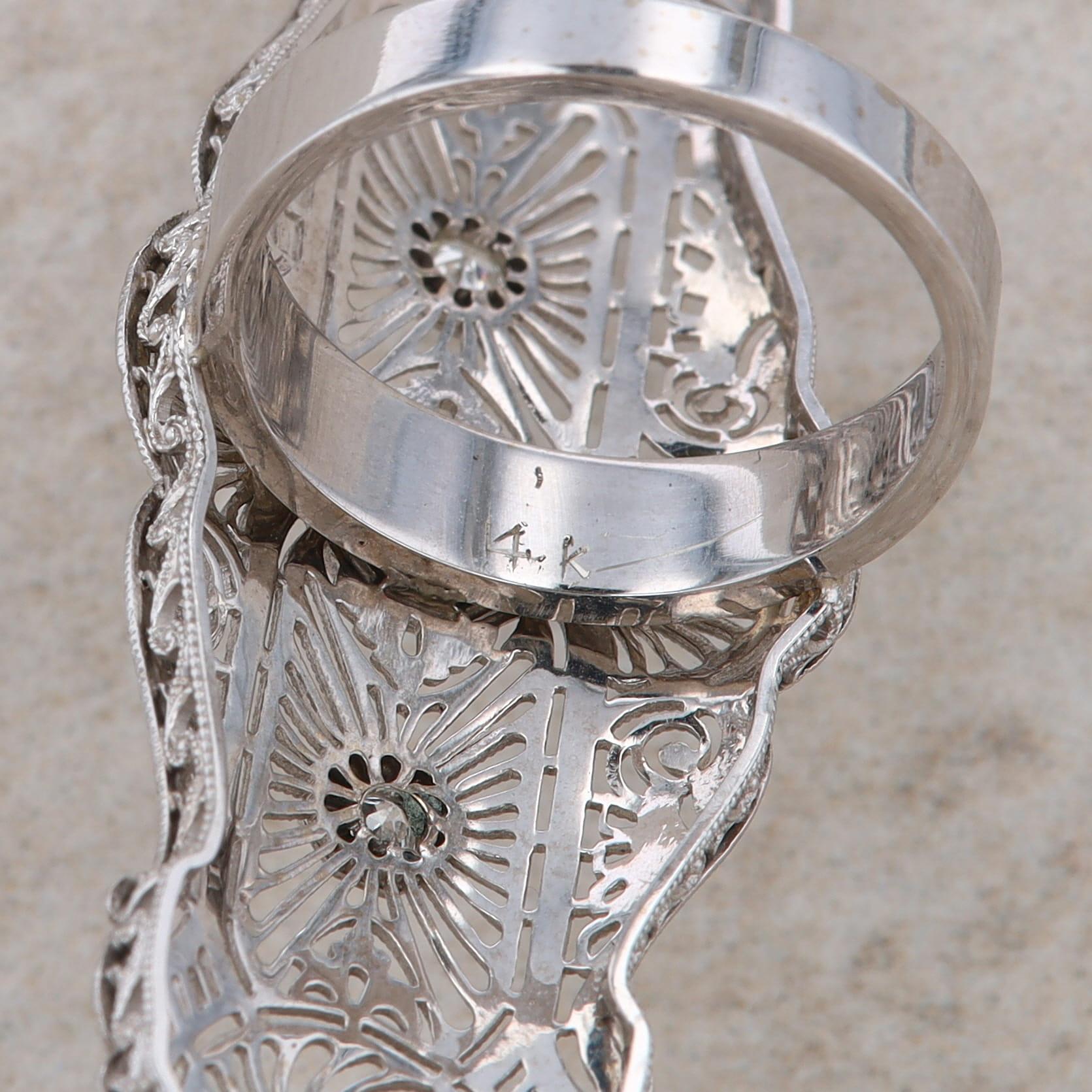 14k White Gold Art Deco Diamond Filigree Ring