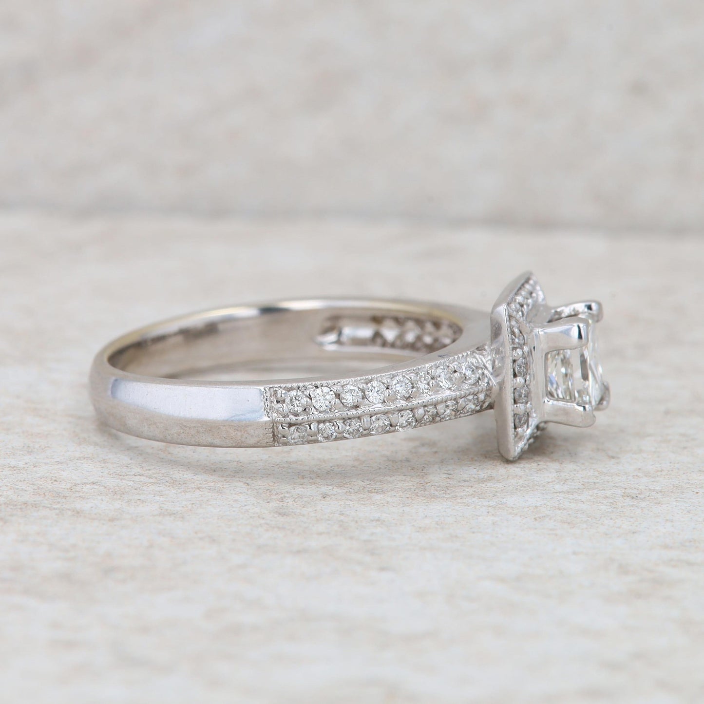 14k White Gold Princess Cut Diamond Halo Engagement Ring