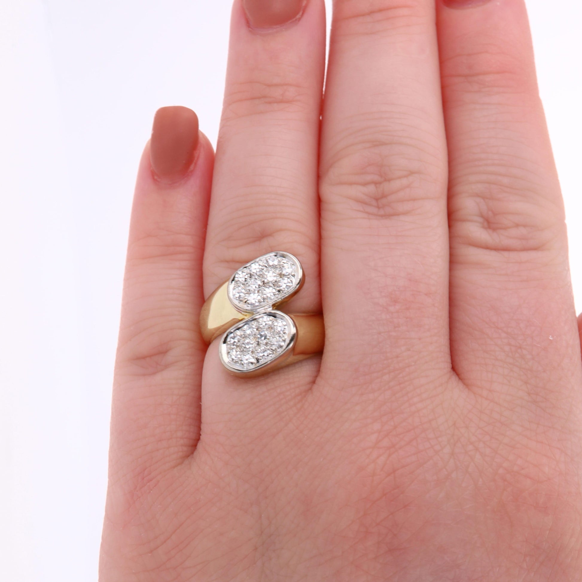 14k Yellow Gold Bypass Diamond Cluster Ring