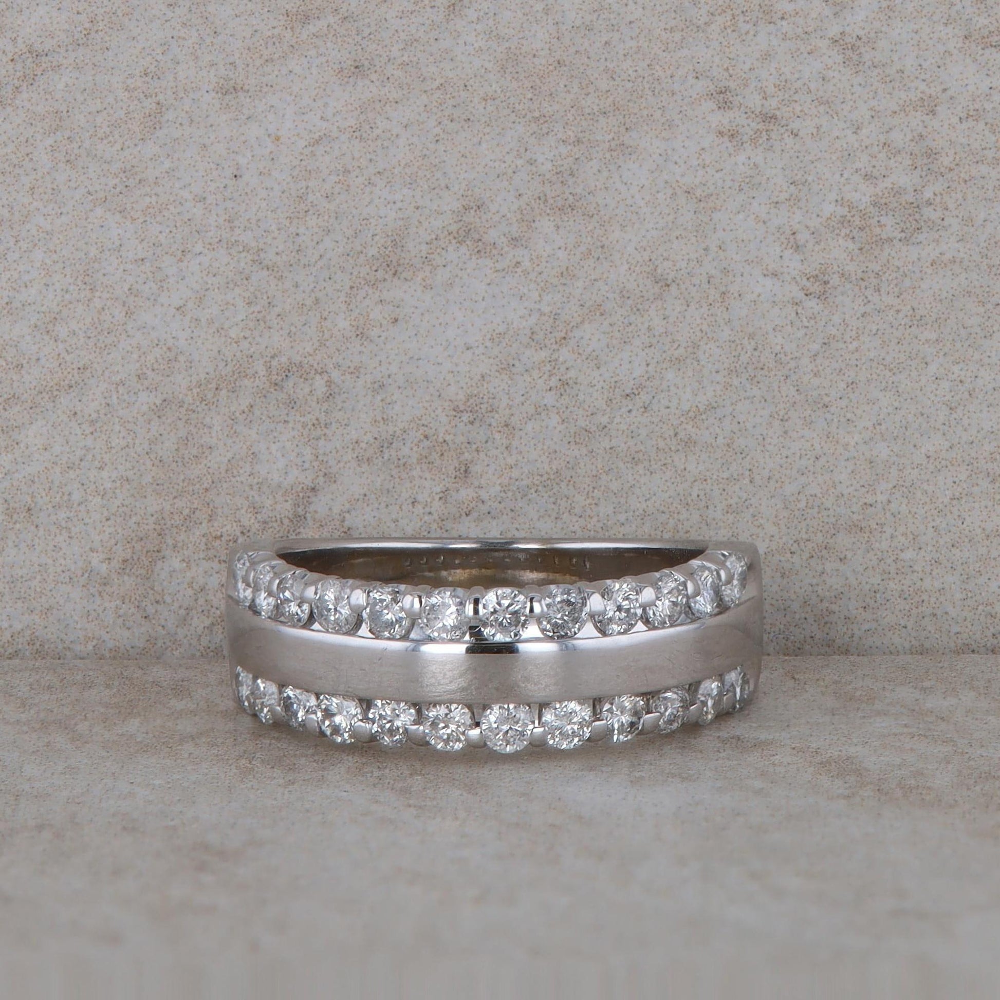 14k White Gold Double Diamond Row Band